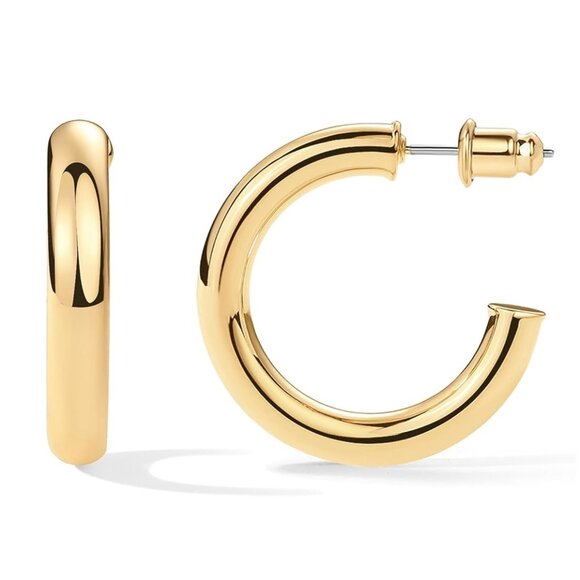14K Gold Plated Lightweight Chunky Open Hoops - Picture 1 of 4